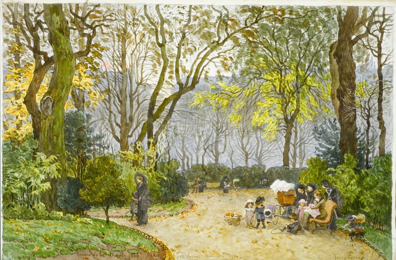 Paisagem com figuras em um parque, óleo sobre tela de Félix Brard