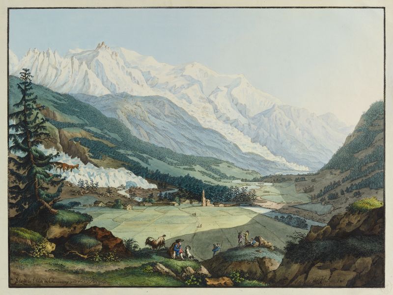 Landscape oil painting by Carl Ludwig Hackert featuring a valley and mountains