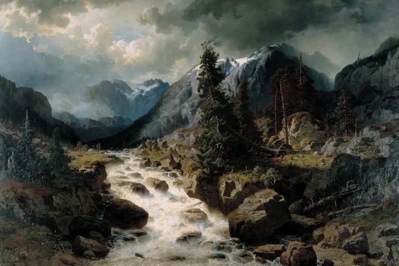 Landscape with Waterfall from the Canton of Uri, Switzerland, oil on canvas by Edvard Bergh