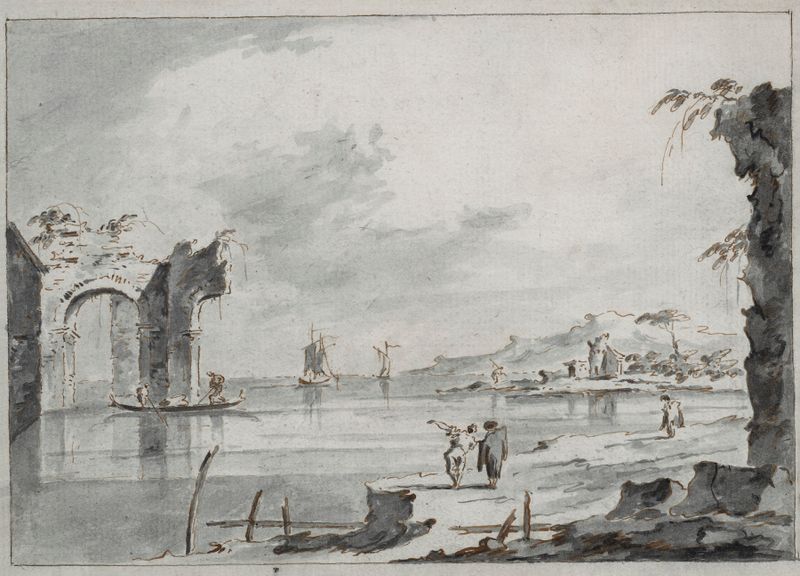 La laguna veneciana con ruinas y figuras, pintura al óleo de Giacomo Guardi