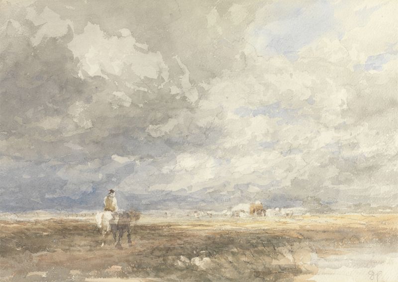 Landscape with a winding path and sunlight by David Cox, oil painting
