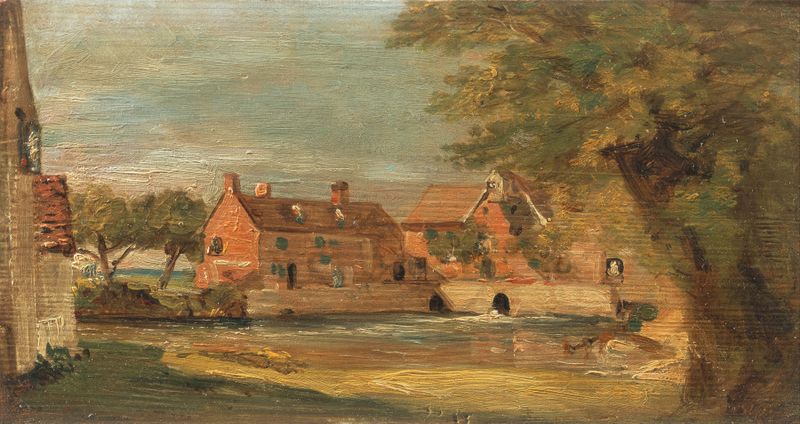 Flatford Mill by John Constable, oil on canvas depicting a river and mill in a serene landscape