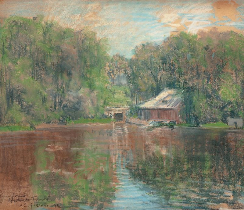 Boathouse by the Water, oil painting by Arthur Clifton Goodwin