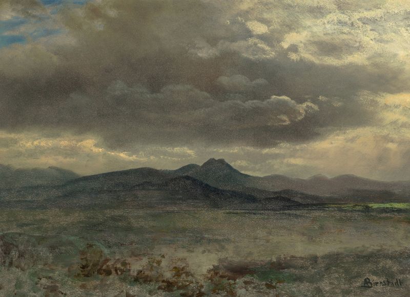 Cloud Study in San Francisco, pintura al óleo de Albert Bierstadt, con un cielo dramático y nubes.
