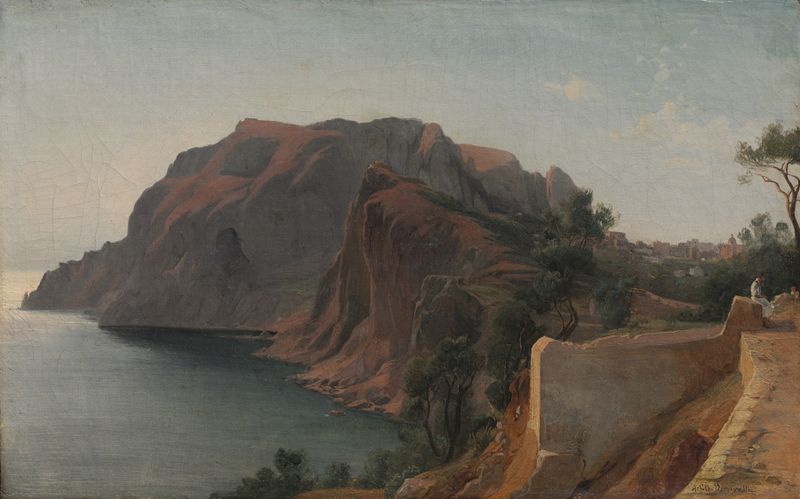 Capri by Jean-Achille Benouville, depicting a serene shoreline at sunset, oil painting