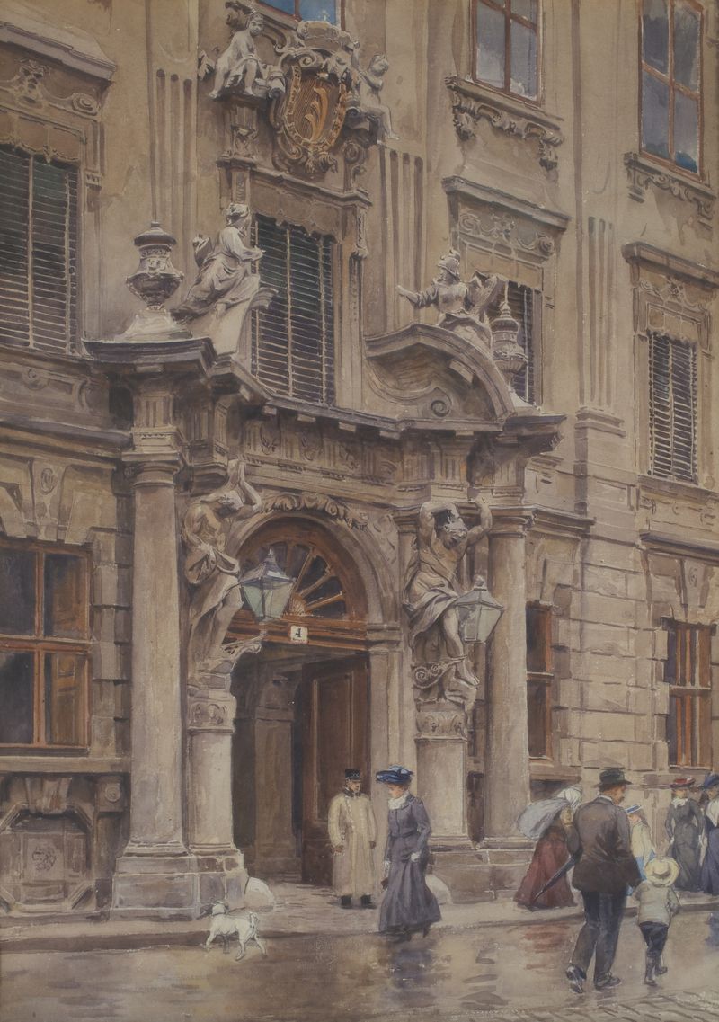Symbolism artwork by Ernst Graner, depicting an archway with ochre and blue hues.