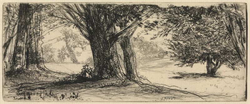 The Holly Field de Francis Seymour Haden, que muestra ramas de acebo con bayas rojas, grabado