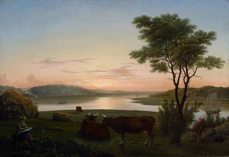 New England Inlet with Self-Portrait, óleo sobre lienzo de Fitz Henry Lane