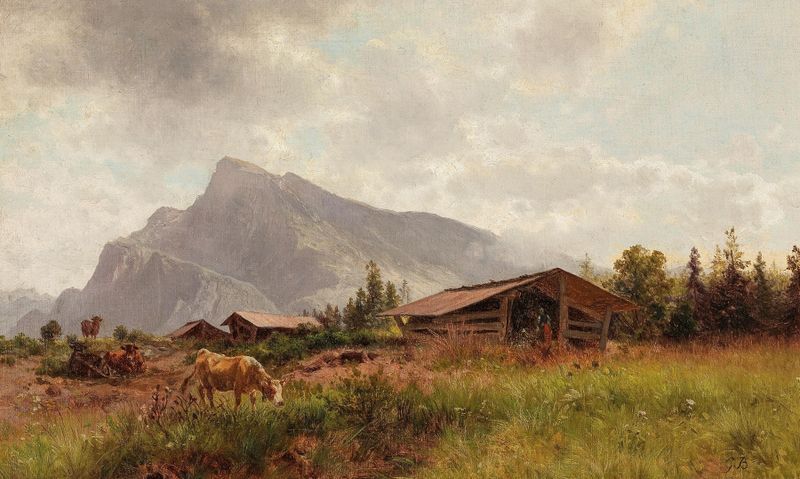 Landscape of Untersberg at dusk by Gustav Barbarini, medium unknown