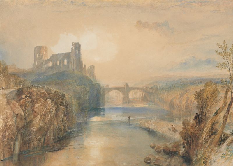 Barnard Castle de Joseph Mallord William Turner, pintura al óleo que muestra ruinas al atardecer