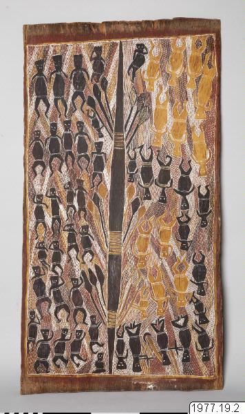 Obra figurativa de Nanyin Maymuru, retratando uma dança para o espírito de uma criança.