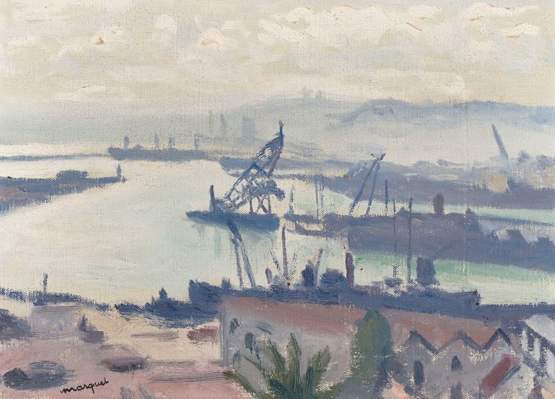 Le port d’Alger de Albert Marquet, óleo sobre tela representando barcos e luz do sol na água.