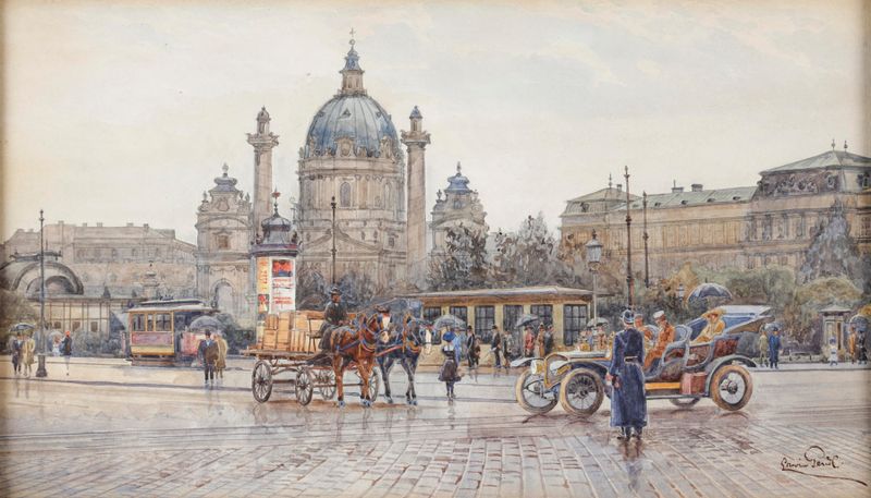 Karlskirche in Karlsplatz, Vienna, oil on canvas by Erwin Pendl