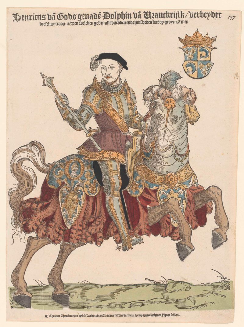Retrato del rey Enrique II de Francia a caballo, pintura al óleo de Hans Liefrinck