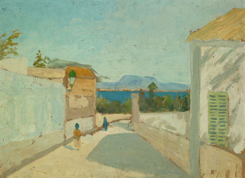 Paisaje con colinas onduladas y un cielo expansivo de Ernst Schiess, medio desconocido.