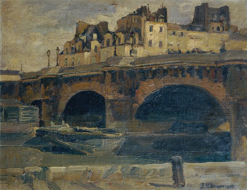 Paisagem com Pont Neuf de Julius Ullmann, pintura a óleo