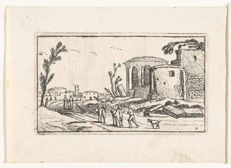 Paisagem com ruínas, gravura de Unknown Artist