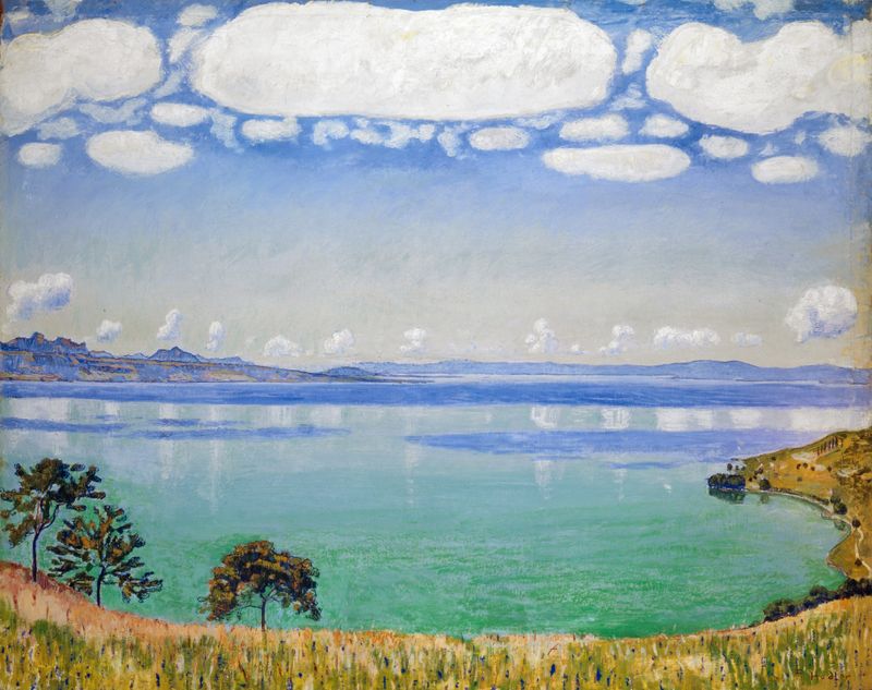 Lake Geneva From Chexbres, oil on canvas by Ferdinand Hodler, depicting tranquil waters and rolling hills.