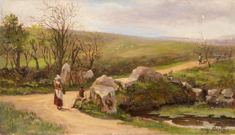 Country road in Cornwall, óleo sobre lienzo de Henry Martin