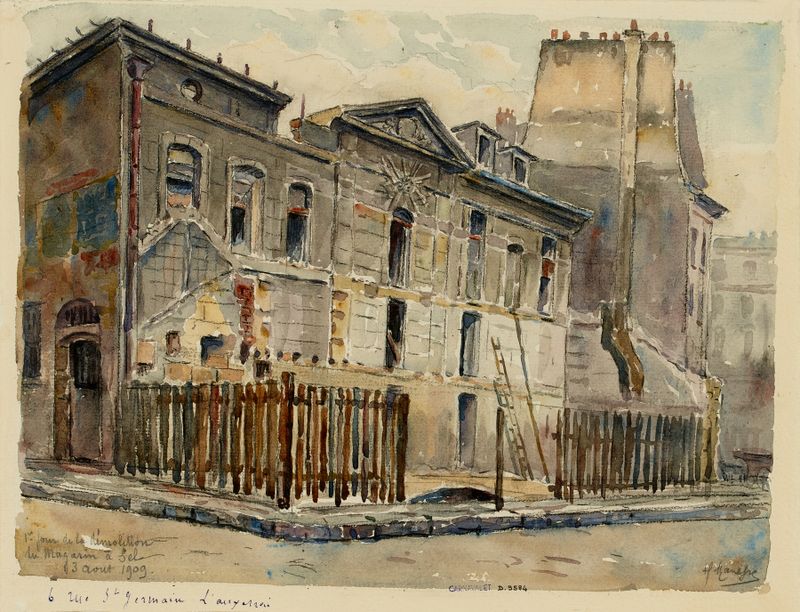 Oil on canvas by Georges-Henri Manesse depicting a building's demolition.