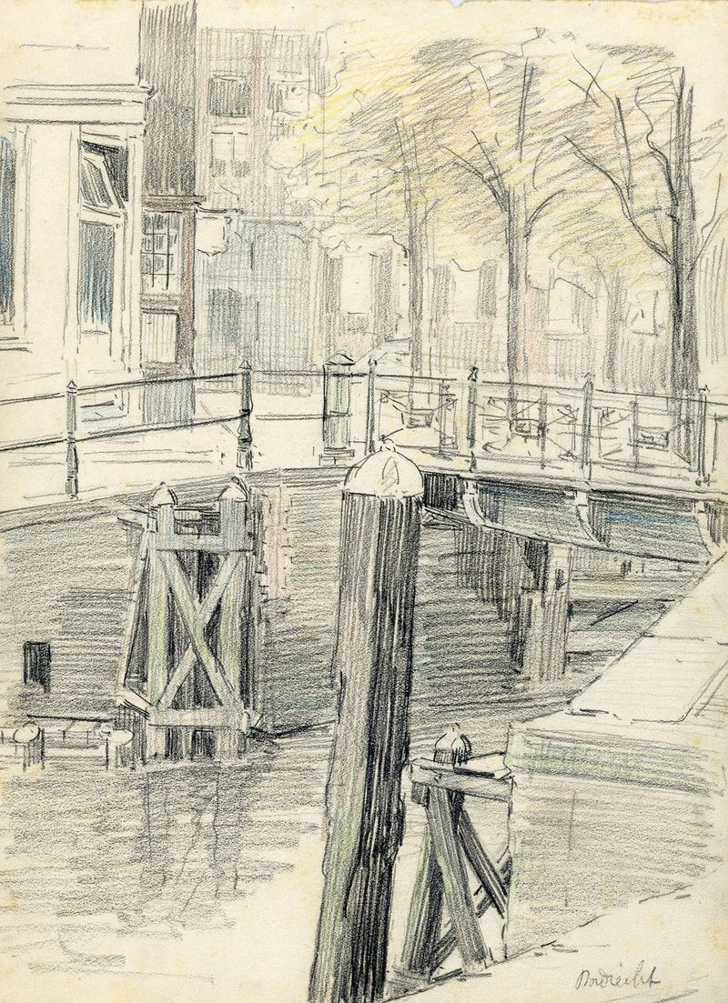 Impressionist landscape by Albert Daenens, depicting nature and urban elements.