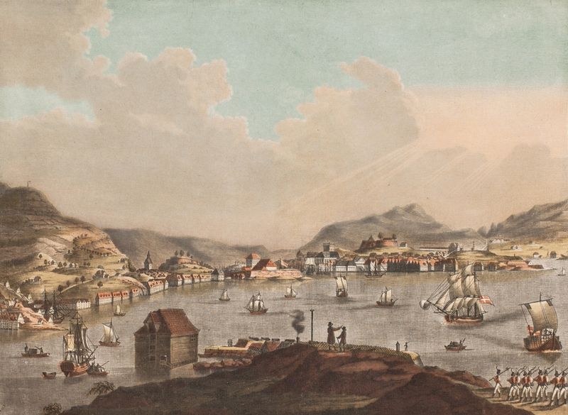 Landscape of Bergen with delicate architecture, oil painting by Georg Haas