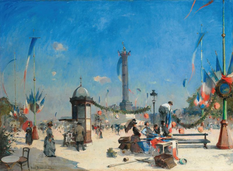 Escena de género que representa las celebraciones del 14 de julio en París, óleo de Louis-Jules Dumoulin