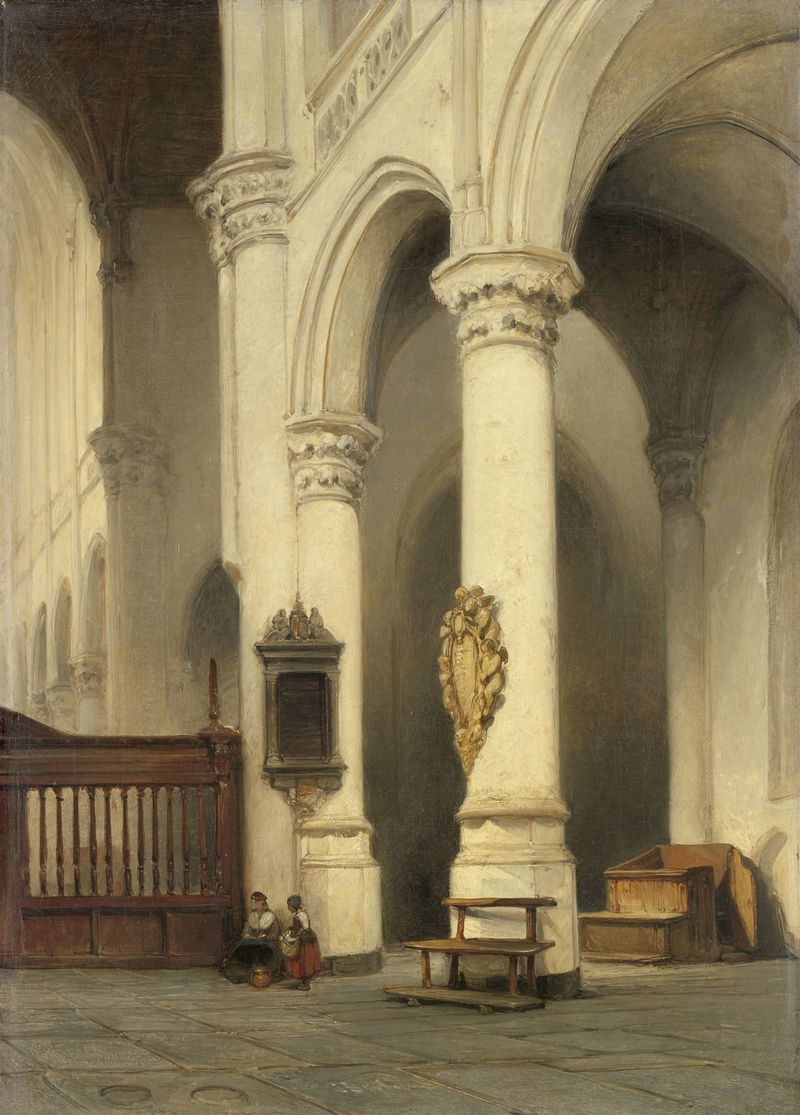 Interior of a church with light and stillness, oil painting by Johannes Bosboom