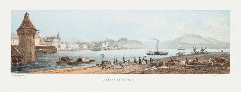 Paisagem do Lago Lucerna ao crepúsculo, pintura a óleo de Jean Jacottet