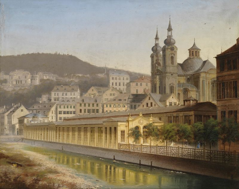 Landscape with hills and a village, oil painting by Johann Wilhelm Jankowski
