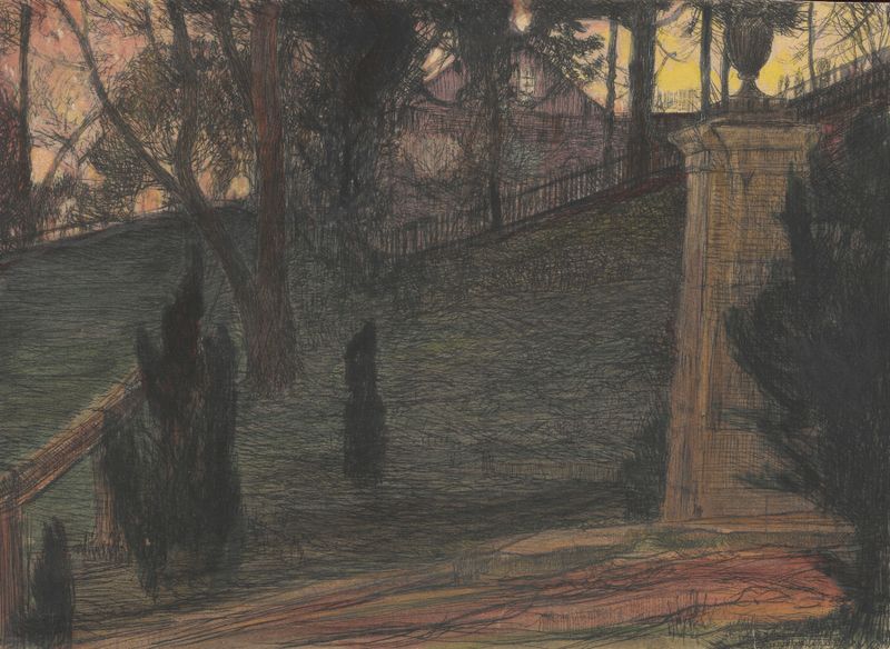 Cena botânica com uma urna em um pedestal de Feliks Jabłczyński, 1911
