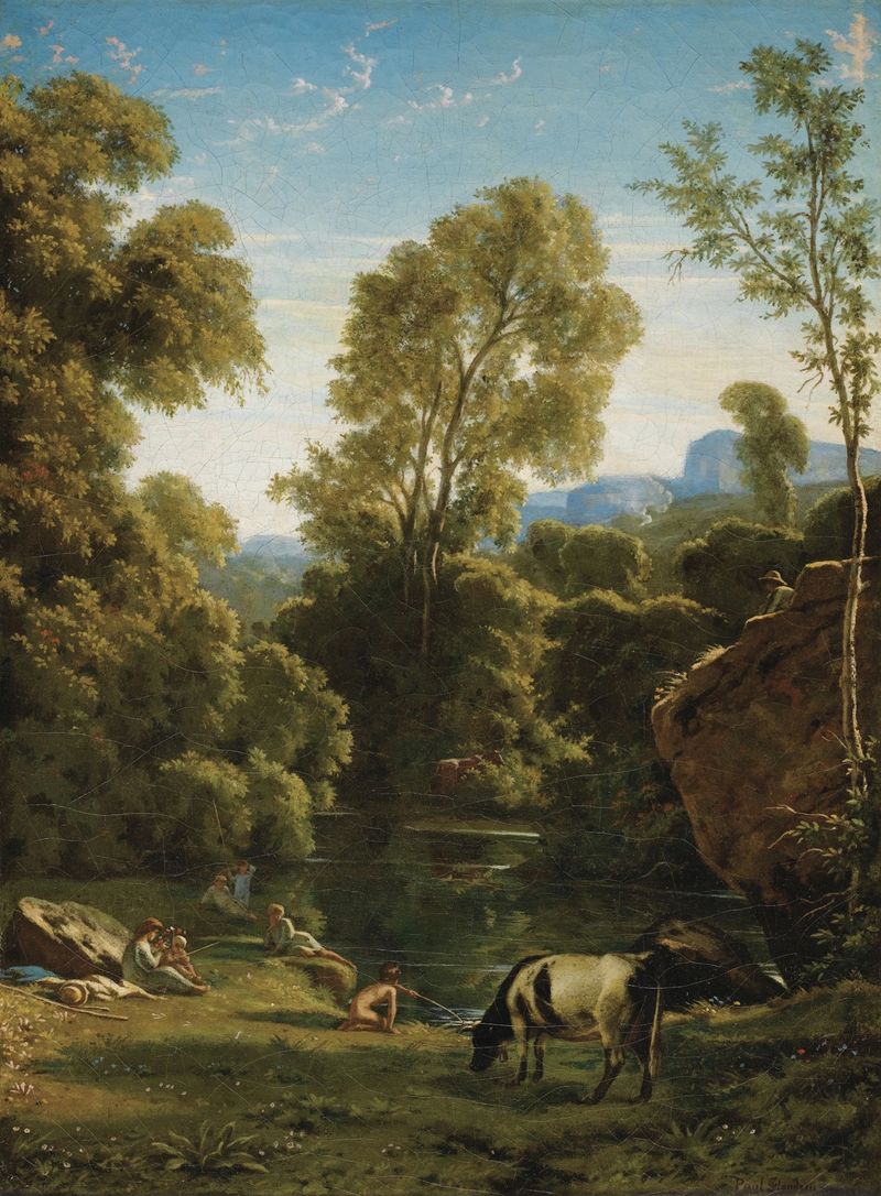 Landscape with figures near a lake, oil painting by Jean-Paul Flandrin