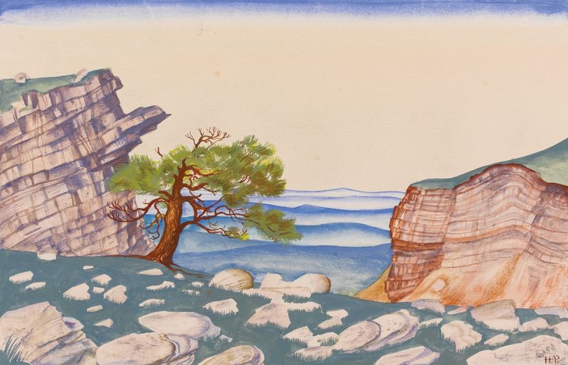Stravinsky’s ‘Saint Spring’ by Nicholas Roerich, oil on canvas depicting vibrant colors and figures in a landscape.