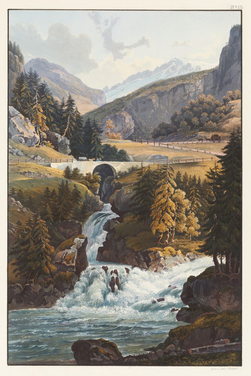 Vue de la cascade du Rhin et du torrent d’Avers, óleo sobre tela de Johann Ludwig Bleuler