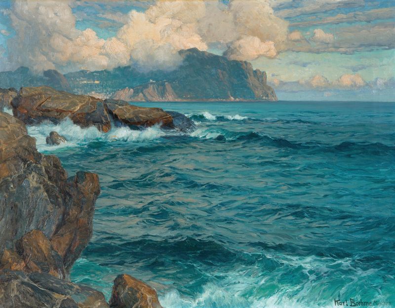 Twilight landscape with clouds, oil painting by Karl Theodor Boehme