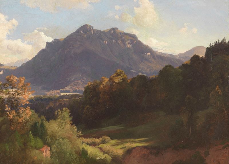 Autumn landscape with golden grasses, oil painting by Johann Gottfried Steffan