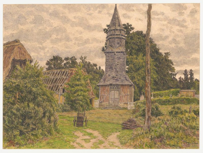 Litografía de Bretteville de Henri Rivière que muestra una costa serena con suaves olas.