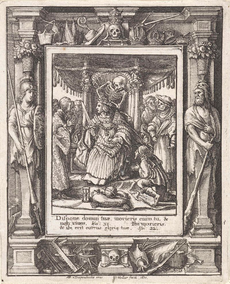 Gravura de Wenceslaus Hollar retratando um imperador em contemplação da mortalidade.