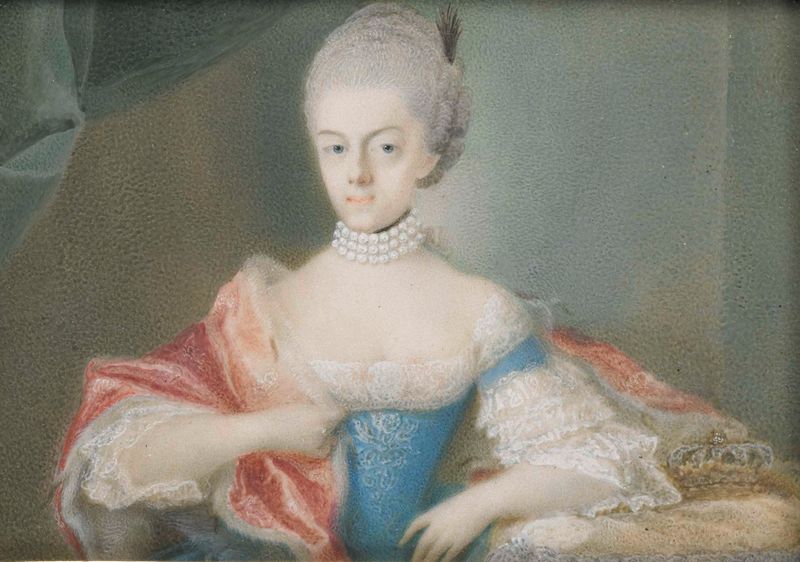 Retrato de Frederika Sophia Wilhelmina, pintura a óleo rococó de artista desconhecido