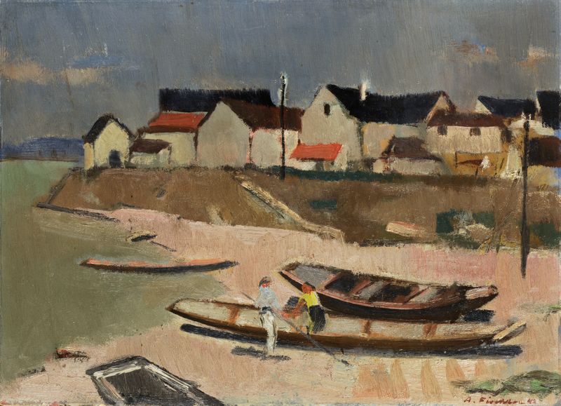 Fisherman’s Village In The Region Of Baden, oil on canvas by Arnold Fiechter