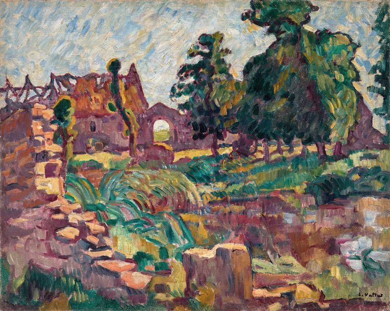 L’Abbaye en Normandie by Louis Valtat, oil painting depicting an abbey under a blue sky