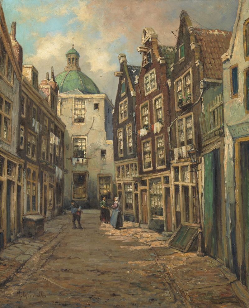 Cena interior com paredes em ruínas e jogo de luz, pintura a óleo de Jan Gerard Smits