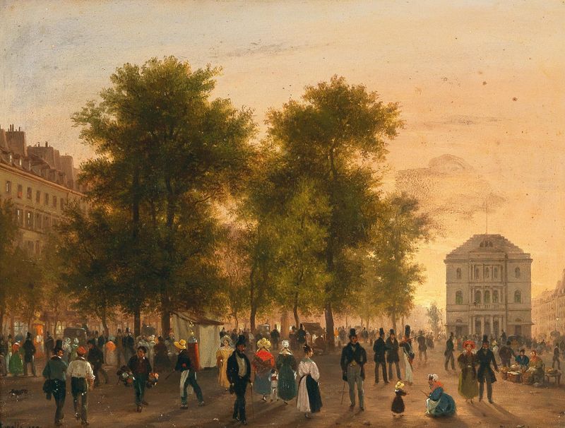 Théâtre de l’Ambigu-Comique de Giuseppe Canella, óleo que muestra figuras dramáticas.