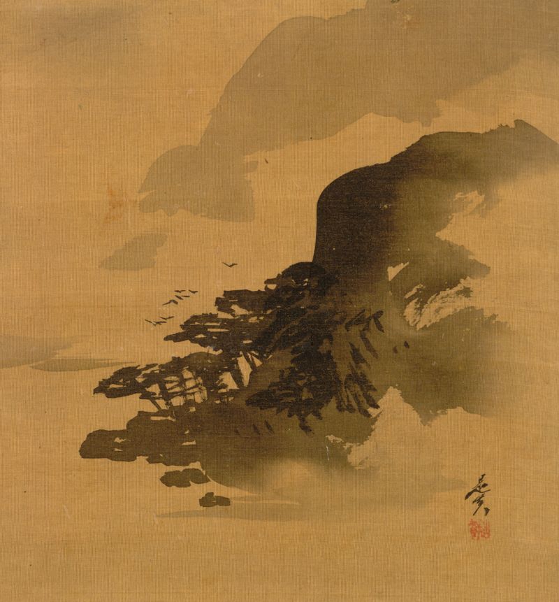 Shoreline with Birds by Shibata Zeshin, ukiyo-e, depicting a tranquil marine scene with gentle waves.