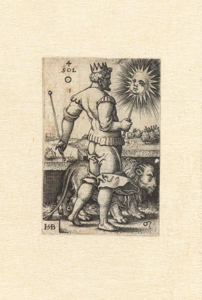 Gravura de Hans Sebald Beham mostrando Apolo alcançando a constelação de Leão
