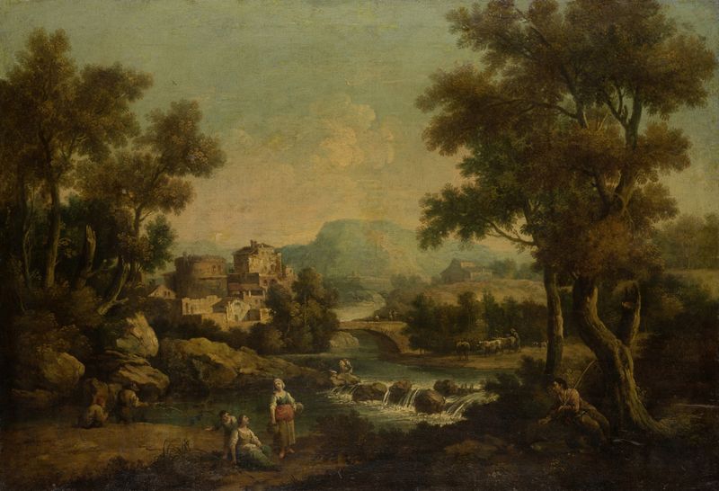 Italian landscape with a mountain stream, oil on canvas by Francesco Zuccarelli