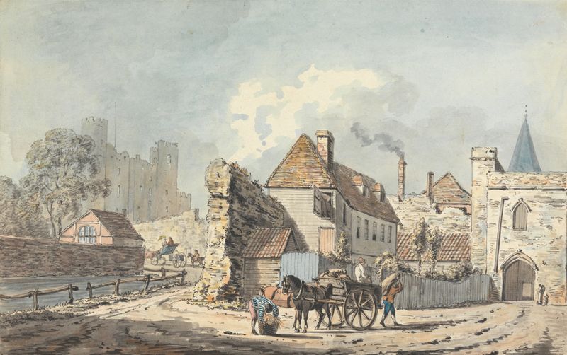 Rochester de John Thomas Serres, pintura a óleo que retrata uma paisagem tranquila com um rio e uma floresta.