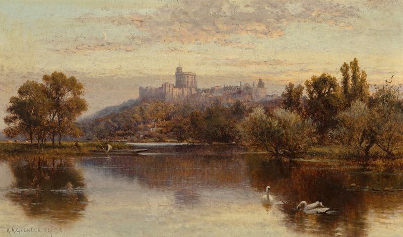 A view of Windsor Castle, Victorian oil painting by Alfred Augustus Glendening