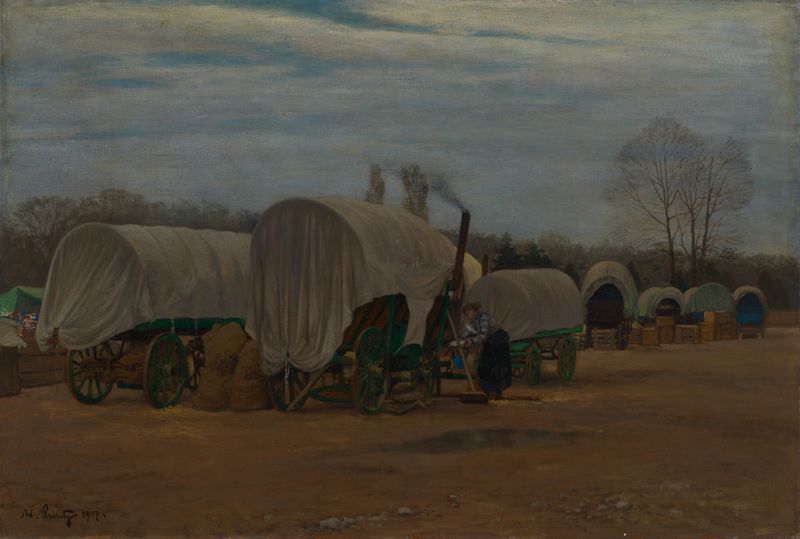 Cena de gênero representando um mercado com barracas vibrantes de Adolf Luntz, 1907