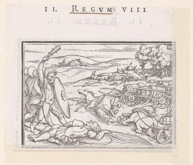 Escena histórica de la victoria de David sobre los carros de Hadadezer, papel de Hans Holbein.